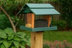 Recycled Poly Classic Deluxe Post Mount Hopper Bird Feeder with Split Peanut and Suet Holders