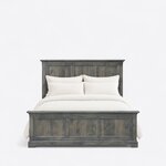 Front view of a transitional panel bed, showing a tall three-panel headboard and a three-panel footboard on bracket feet.