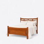 Reverse angled view of a transitional panel bed in a reddish-brown finish, showing the side rail and chamfered posts.