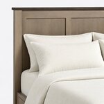 Headboard close-up of a Shaker storage bed, showing recessed flat panels framed by a square post and a cap rail.