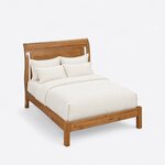 High angled view of a transitional sleigh bed, looking down on the plain side rails, square foot posts and low footboard.