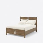 Diagonal angled view showing the left side of a modern panel bed, with center cutouts in the panel headboard and footboard.