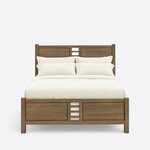 Front view of a modern panel bed, showing two recessed panels flanking a central cutout on both the headboard and footboard.