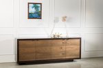 Amish Made Bouldin Creek Solid Wood Dining Credenza shown with 4 doors and 84 inches wide with Elm doors and cherry case