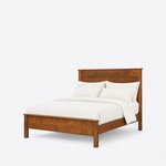 Diagonal angled view showing the left side of a farmhouse panel bed, with a horizontal-panel headboard and a low footboard.