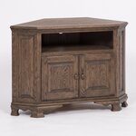 Amish Solid Wood 42 Corner TV Stand with Sound Bar Shelf shown in Red Oak with Driftwood Stain