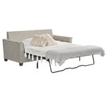 Amish Maya Transitional Queen Sleeper Sofa Bed shown in Brown Maple with Coffee Stain and Sparrow Fabric