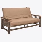 Amish Rustic Hickory Log Full-Size Futon Sofa Bed shown in Hemp Fabric