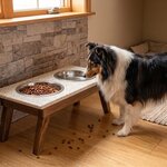 Amish Mid-Century Double Bowl Dog Diner - Quick Ship