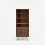 Amish Enrich Mid-Century Modern Bookcase with Double Doors