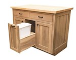 Amish Freestanding Kitchen Island Cabinet with Pullout Table with trash can cabinet