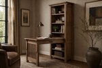 Amish Churchill Mission Solid Wood Peninsula Desk with Attached Bookcase