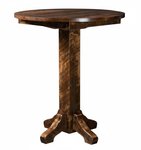 Amish Rough-Cut Maple Wood Round Single Pedestal Table - Counter or Bar Height shown in Almond Stain