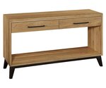 Amish Sofi Sofa Table Shown in White Oak With Natural Stain. Brown Maple (base) with Ebony 10 Sheen.