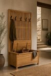 Amish Solid Wood Slatted High Back Entryway Storage Bench