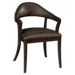 Amish Modern Curved Back Arm Chair Shown in Brown Maple with Briar Stain and Cigar Leather