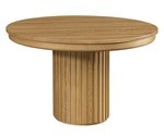 Amish Finley Modern Round Fluted Pedestal Dining Table shown in White Oak with Granola Stain