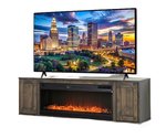 Amish 70 Wide Felicity Floating TV Console with 42 Firebox shown in Brown Maple with Smoke Stain
