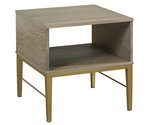 Amish 24 Square Open Cascade End Table shown in Flat Sawn White Oak with Morel Gray Stain and Sungold Metal Base