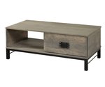 Amish 48 Wide Naples Coffee Table shown in Brown Maple with Smoke Stain and Black Metal Base