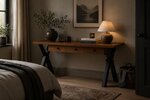 Amish Hillsview Solid Wood Contemporary Open Desk with X Base and Drawers
