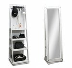 Amish 21 Wide Rotating Storage Floor Mirror Barn Floor Brown Maple, White Paint with Black Glaze