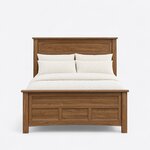 Front view of a transitional panel bed, showing an arch-top headboard panel and a four-panel footboard on square legs.