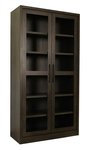 Amish Handcrafted Modern Tall Display Cabinet with Glass Doors Shown in Rustic White Oak With Dark Knight Stain