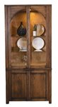 Amish 37 1/4 Wide Cade Modern 2-Door Hutch shown in Red Oak with Distressed Weathered Treebark exterior and Wicker Stain Interior