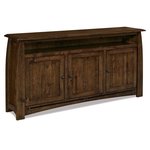 Amish Wood Grove Mission 3-Door Media Stand with Opening shown in Rustic Quarter Sawn White Oak with Earthtone Stain
