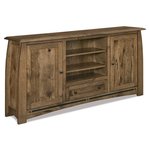 Amish Wood Grove Mission 2-Door, 1-Drawer Media Stand shown in Rustic Hickory with Almond Stain