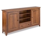 Amish 71 Wide Rustic Brock 2-Door, 1-Drawer Media Stand shown in Sap Cherry with Seely Stain