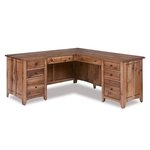 Amish Rustic Brock 8-Drawer L-Desk with Optional Hutch Top shown in Rustic Hickory with Almond Stain