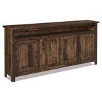 Amish Dutton 4-Door Media Stand with Opening shown in Rough Sawn Rustic Brown Maple with Almond Stain