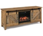 Amish 72 Wide Dutton 2-Door Media Stand with Fireplace shown in Rough Sawn White Oak with Bel Air Stain