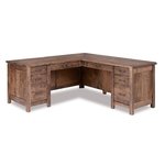 Amish Dutton 8-Drawer L-Desk with Optional Hutch Top shown in Rough Sawn Brown Maple with Almond Stain