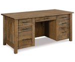 Amish 65 1/2 Wide Dutton Double Pedestal 7-Drawer Desk Shown in Rough Sawn Rustic White Oak with Bel Air Stain