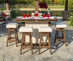 Amish Made Elite Poly Outdoor 5-Piece Bar Set Includes Bar & 4 Swivel Stools shown with Poly – Island: Seashell on Brazilian Walnut Poly – Stools: Brazilian Walnut Fabric: Birds Eye