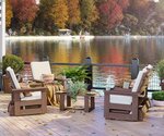Amish Forest Modern Outdoor 4-Piece Set Includes Lounge Glider with Console, 2 Chair Gliders & One Coffee Table shown in Weatherwood Poly with Canvas Java Fabric