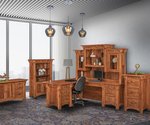 Amish Balmora Office 4-Piece Set Includes Desk, Credenza, File Cabinet, and Bookcase shown in Rustic Hickory with Golden Harvest Stain