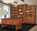 Amish Churchill Office 2-Piece Set Includes 3pc Bookcase and Desk shown in Quarter Sawn White Oak with Michaels Cherry Stain