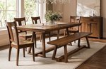 Amish Oakleigh Manor 6-Piece Dining Set Includes Trestle Table, Bench & 4 Chairs shown in Rustic Hickory with Earthtone Stain