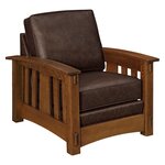 Amish Handcrafted Deluxe Trinity Mission Lounge Chair Shown in Texas Leather and Quarter Sawn White Oak with Michael’s Cherry