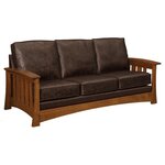 Amish Handcrafted Deluxe Hearthstone Wood Frame Mission Sofa Shown in Texas Leather and Quarter Sawn White Oak with Michael’s Cherry