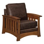 Amish Handcrafted Deluxe Hearthstone Wood Frame Mission Lounge Chair shown in Texas Leather and Quarter Sawn White Oak with Michael’s Cherry Stain