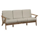 Amish Handcrafted Roux Modern Sofa - Leather or Fabric shown in Brown Maple with Almond Stain and Curly Fabric