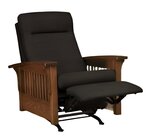 Amish Handcrafted Cordell Mission Rocker Recliner Chair shown in Quarter Sawn White Oak with Michaels Cherry Stain