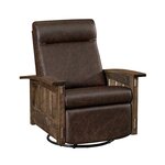 Amish Dutton Rough Sawn Maple Mission Glider Recliner Chair with Swivel shown in Rough Sawn Brown Maple with Almond Stain and Texas Leather