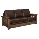 Amish Deluxe Dutton Rough Sawn Maple Wood Mission Sofa Shown in Brown Maple with Almond Stain and Texas Leather