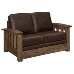 Amish Deluxe Dutton Rough Sawn Maple Wood Mission Loveseat Sofa shown in Rough Sawn Maple with Almond Stain and Texas Leather